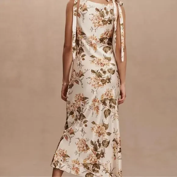 Reformation Aden 100% Silk Dress in “Bella” floral print cream sleeveless midi - Picture 5 of 11